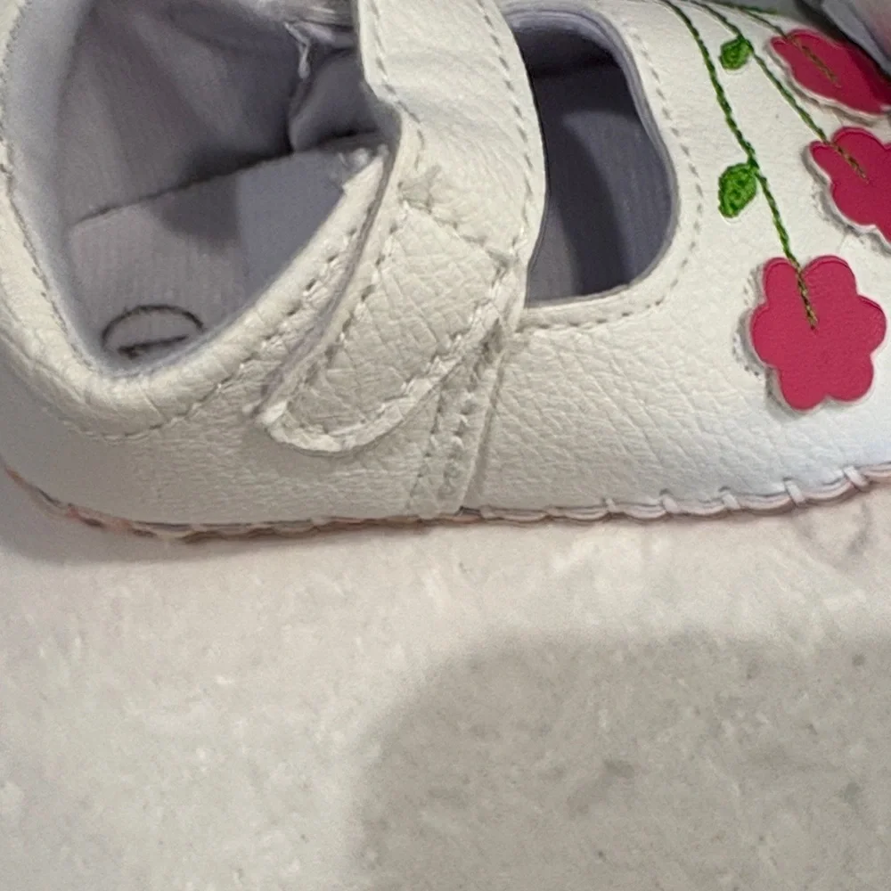 White and Pink Floral Kids Shoes